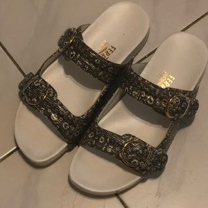 Ferragamo snake print slides size 10